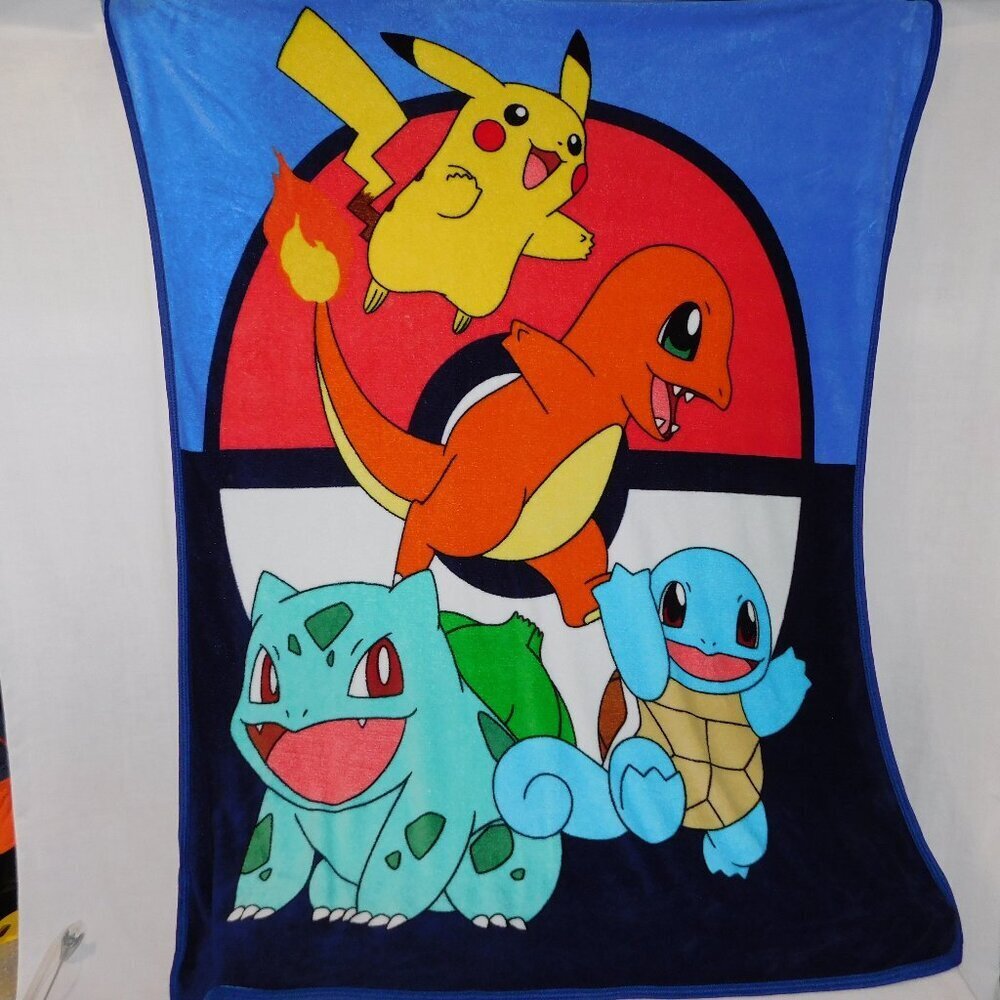 Pokemon Micro Fleece Blanket Pikachu Squirtle Bulbasaur Charmander 43" x 58"